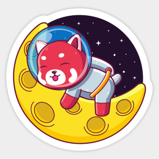 red panda astronaut sleeping on the moon Sticker